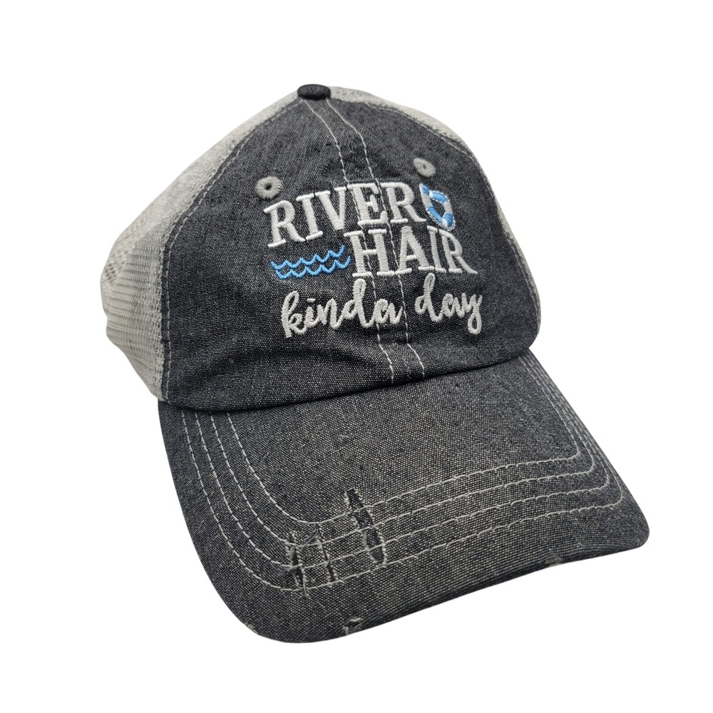 Distressed Trucker Hat River Hair Kinda Day Embroidered Mesh‎ Snapback Ball Cap